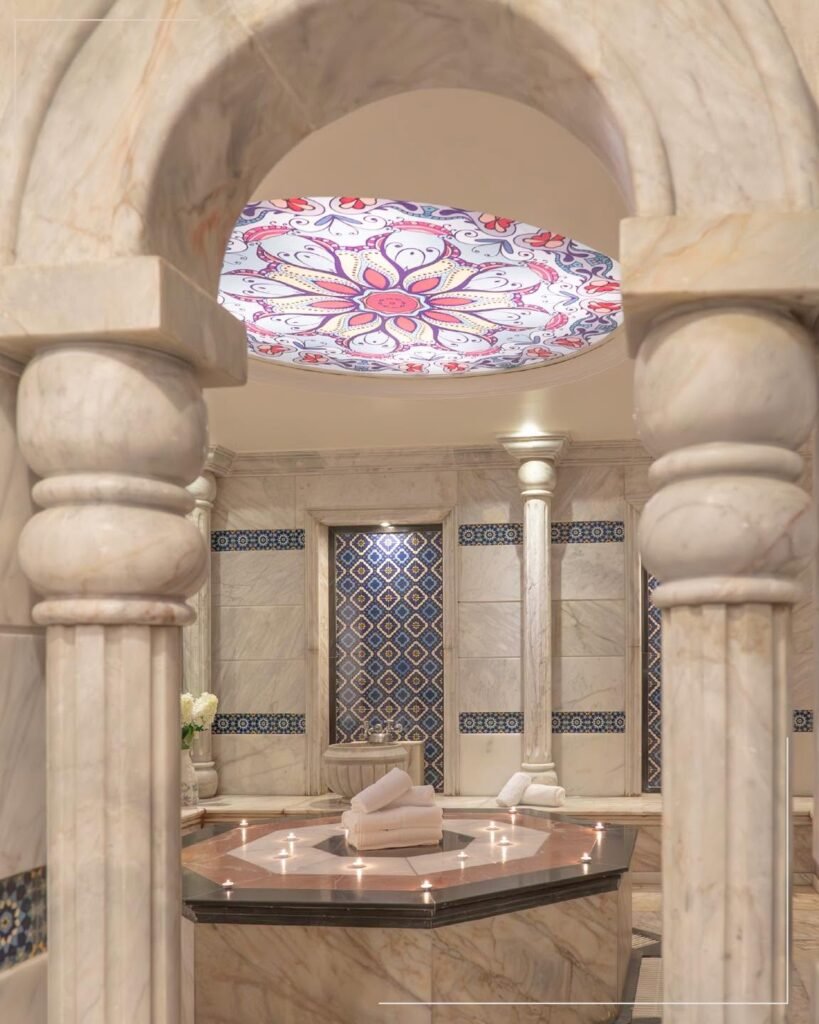 The stained-glass dome above the bath