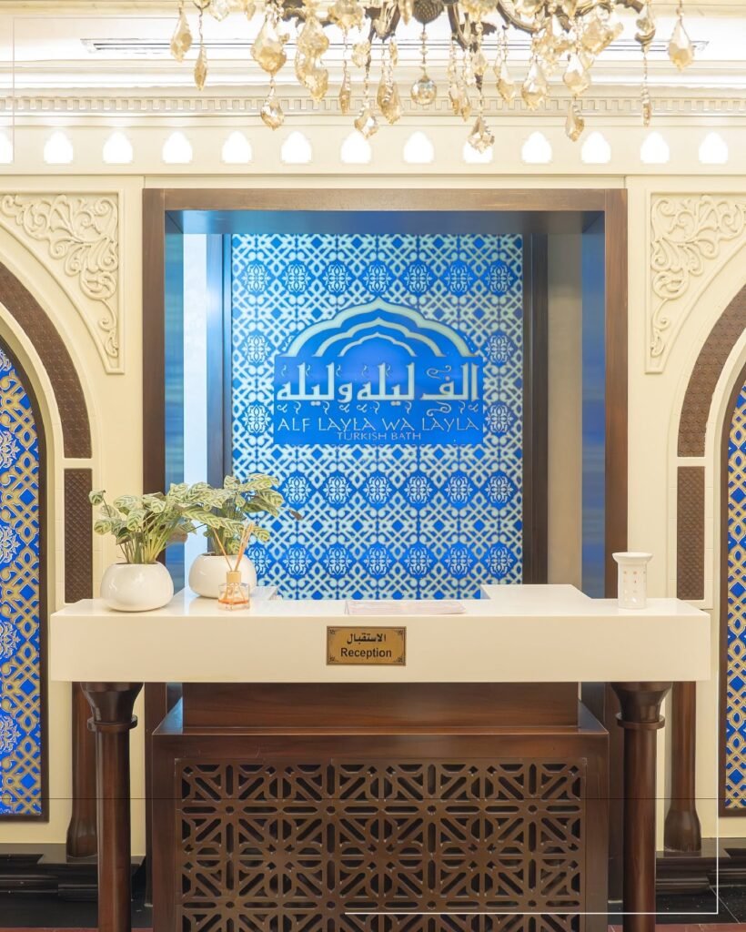 Hand-painted tilework in the entrance hall